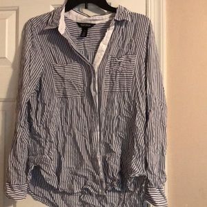 White and blue striped button up